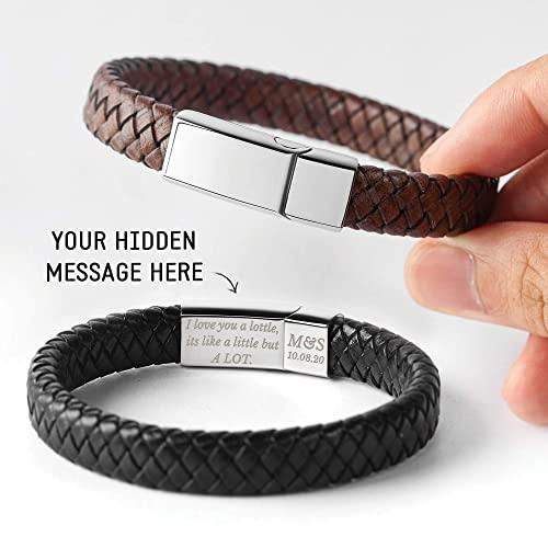 Personalized Leather Bracelet With Hidden Message, Boyfriend Gifts - Brand My Case