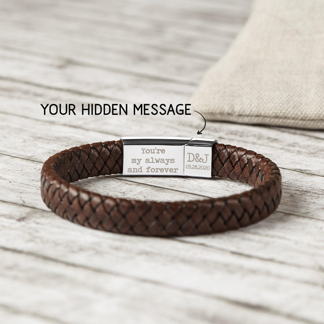 Personalized Leather Bracelet With Hidden Message, Boyfriend Gifts - Brand My Case