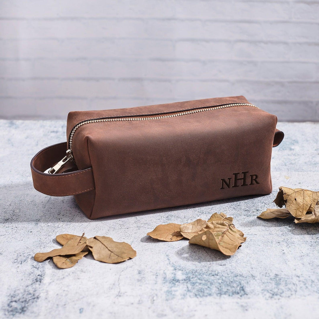 Personalized Leather Dopp Kit, Mens Toiletry Bag, Hanging Dopp Kit - Brand My Case