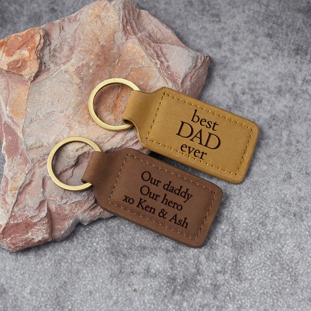 Personalized Leather Keychain for Dad, Best Dad Ever Keychain - Brand My Case