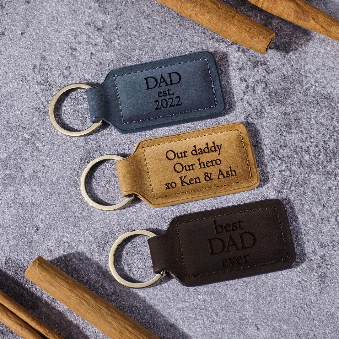 Personalized Leather Keychain for Dad, Best Dad Ever Keychain - Brand My Case