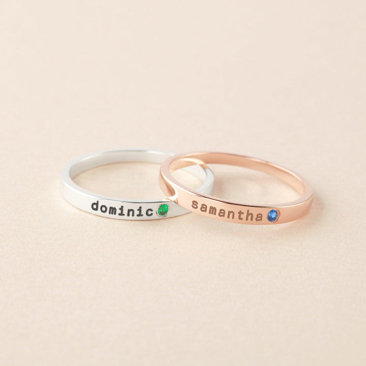 Personalized Name Ring With Birthstone, Stackable Name Ring, Mom Ring - Brand My Case