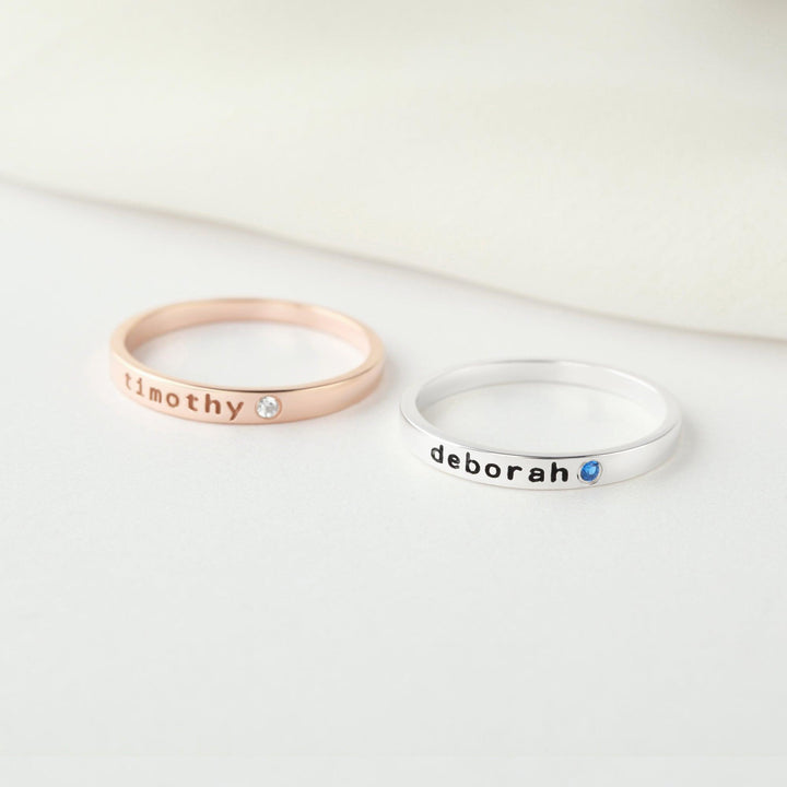Personalized Name Ring With Birthstone, Stackable Name Ring, Mom Ring - Brand My Case