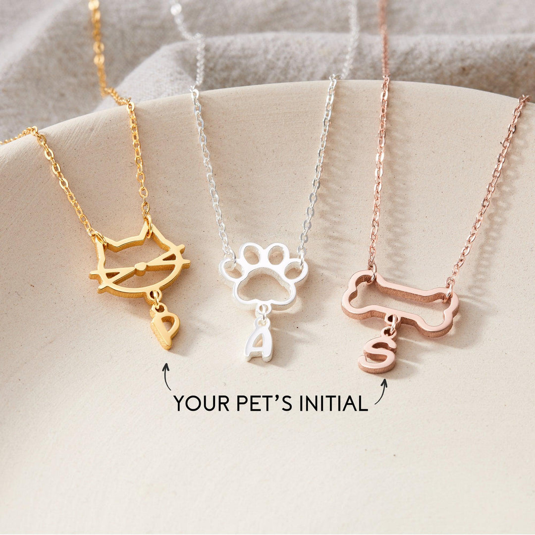 Pet Initial Necklace, Dog Cat Mom Gift, Paw Print Necklace, Pet Lover - Brand My Case