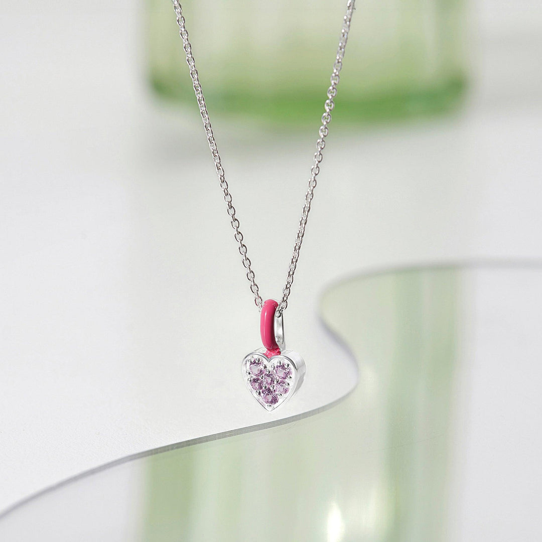 Pink Heart Necklace, Pink Enamel Jewelry, Dainty Heart Jewlery - Brand My Case