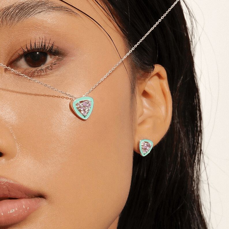 Pink Stone Necklace, Green Enamel Jewelry, Gemstone Necklace For Women - Brand My Case