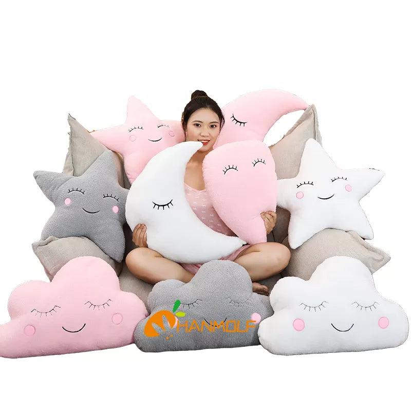 Plush Sky Pillows Emotional Moon Star Cloud Shaped Pillow Pink White Grey Room Chair Decor Seat Cushion - Brand My Case