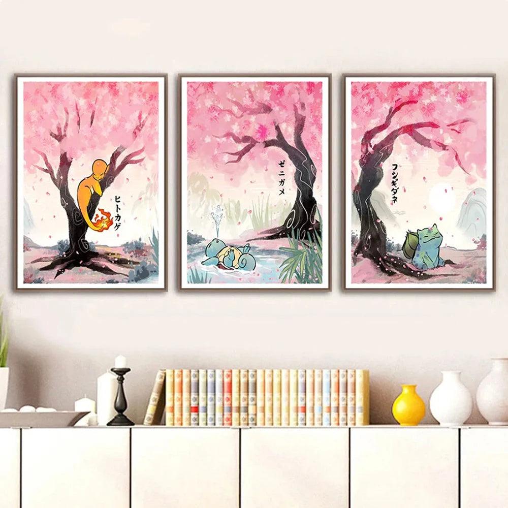 Pokemon Wall Art - Pikachu Bulbasaur Charmander Poster - Anime Decor for Kids Room - Brand My Case