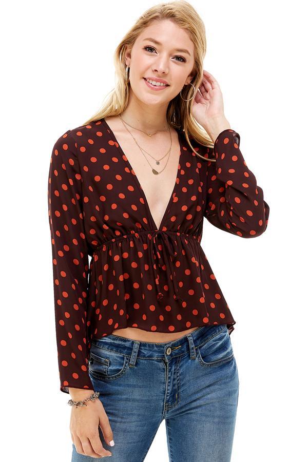 Polka Dot Print Cinched Chest 3/4 Sleeves Hi-Low - Brand My Case