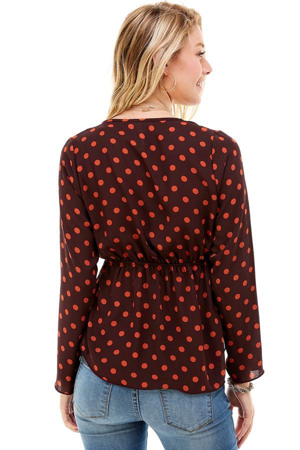 Polka Dot Print Cinched Chest 3/4 Sleeves Hi-Low - Brand My Case