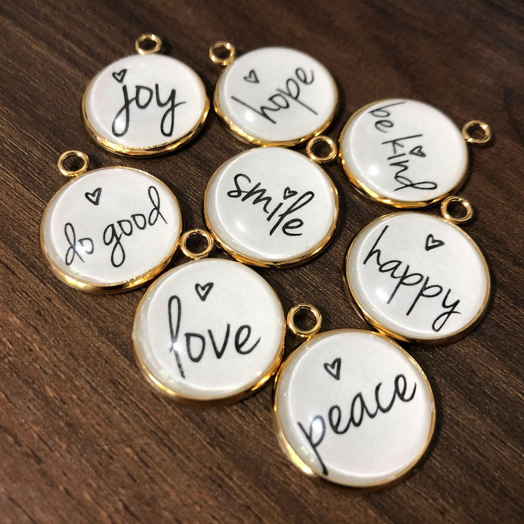"Positivity + Heart" Set of 10 COLORFUL Encouraging Charms for Jewelry - Brand My Case