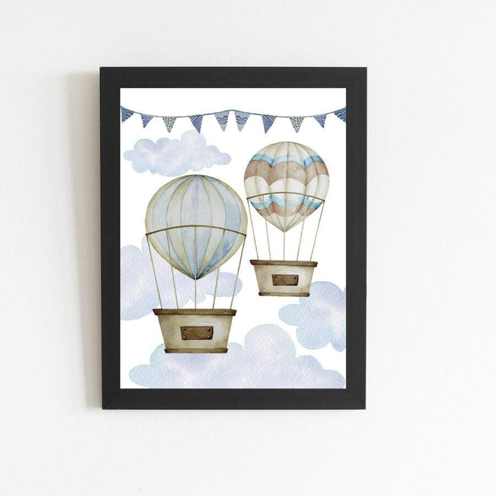 Poster "2 hot air balloons" black frame, A3 format - Brand My Case
