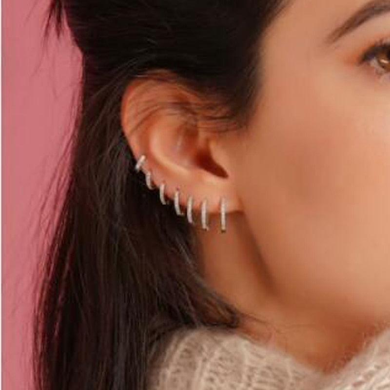 Rainbow CZ Huggies Hoop Earrings Girl Tiny Rings Cartilage Small Helix Piercing Tragus Conch Earlobe Circle Men Hoops Arete - Brand My Case
