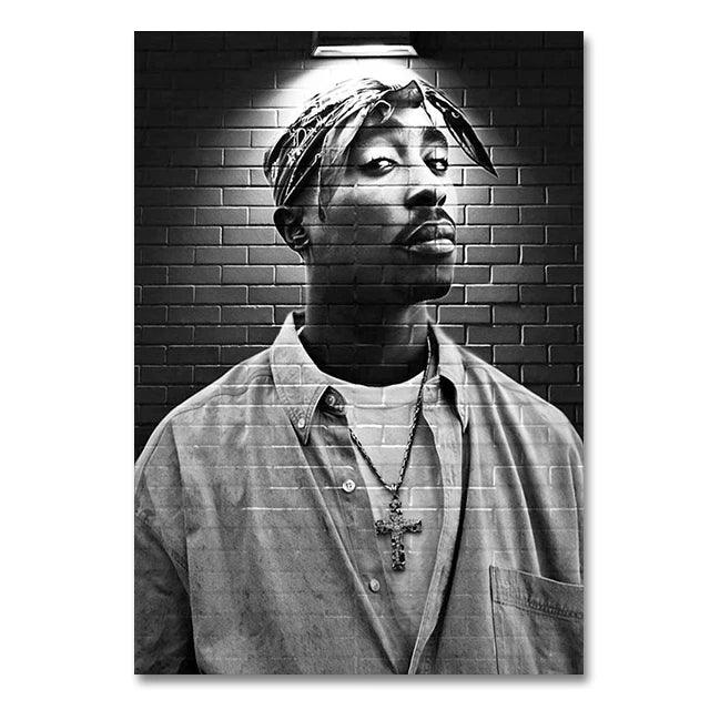 Rapper Tupac Posters HiP Hop Singer 2PAC Canvas Print Painting Rap Legend Black and White Wall Art Pictures Home Room Decor - Brand My Case