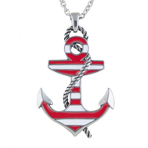Red Color Striped Anchor Necklace - Brand My Case