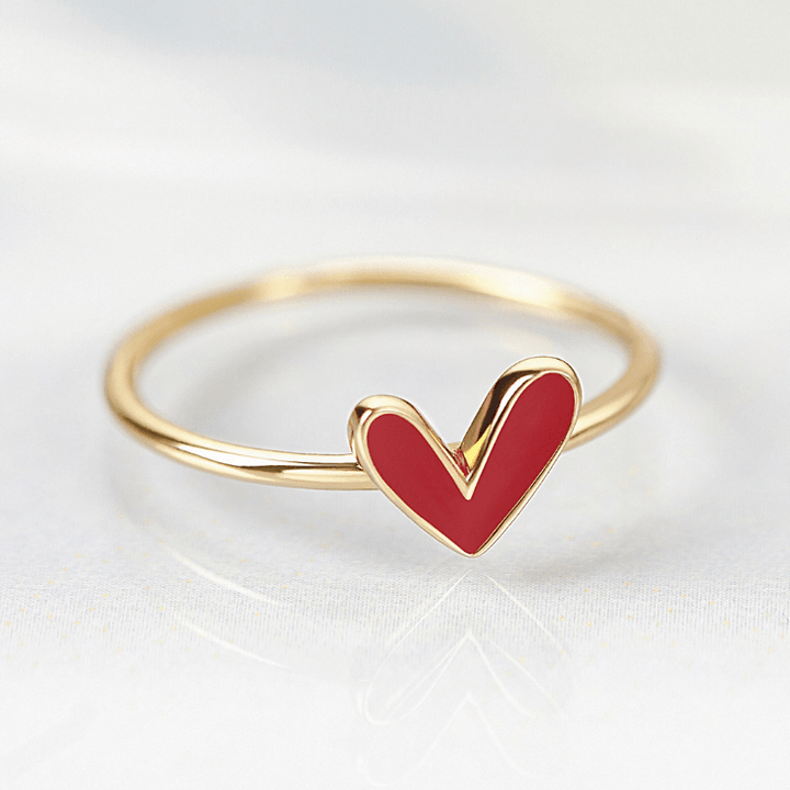 Red Enamel Heart Ring, Gold Heart Ring, Enamel Heart Jewelry - Brand My Case