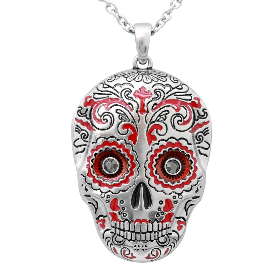 Red Sugar Skull Necklace with Swarovski Crystals - Muerte Roja - Brand My Case