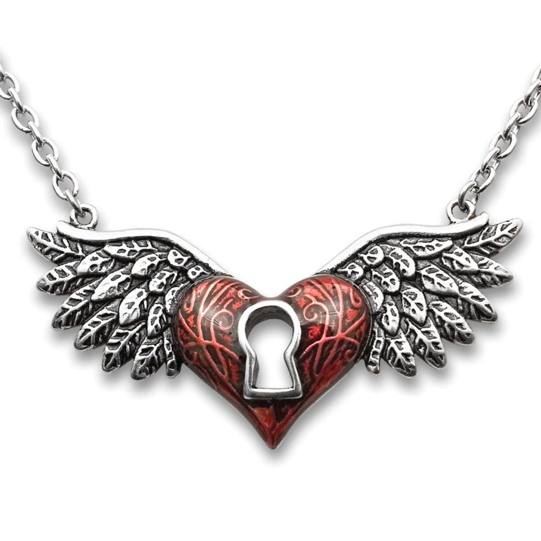 Red Winged Heart Necklace With Keyhole - Brand My Case