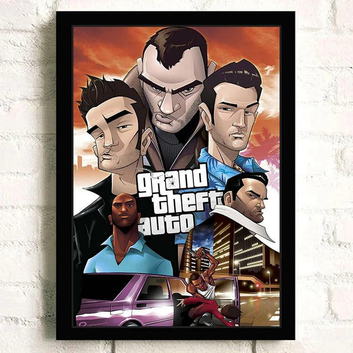 Retro GTA 5 Poster - Vibrant Grand Theft Auto Canvas Wall Art for Gaming Enthusiasts - Brand My Case