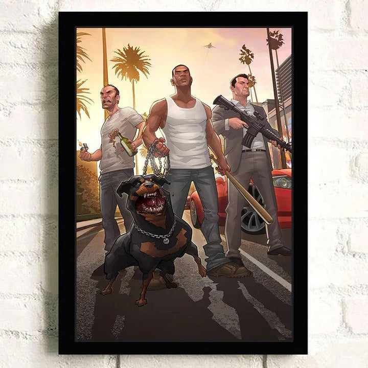 Retro GTA 5 Poster - Vibrant Grand Theft Auto Canvas Wall Art for Gaming Enthusiasts - Brand My Case