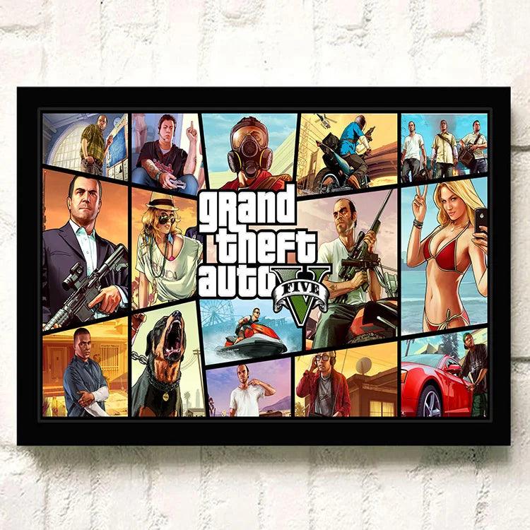 Retro GTA 5 Poster - Vibrant Grand Theft Auto Canvas Wall Art for Gaming Enthusiasts - Brand My Case