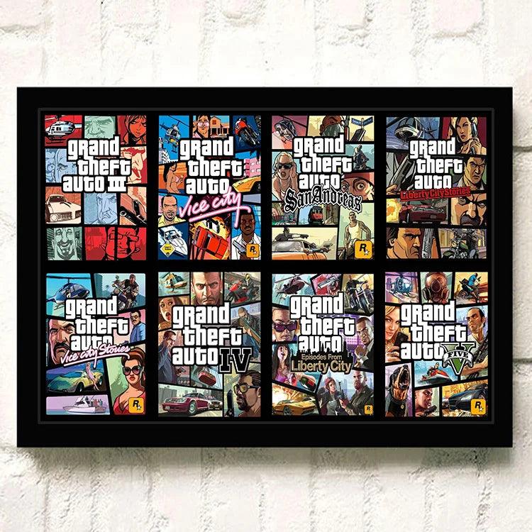 Retro GTA 5 Poster - Vibrant Grand Theft Auto Canvas Wall Art for Gaming Enthusiasts - Brand My Case