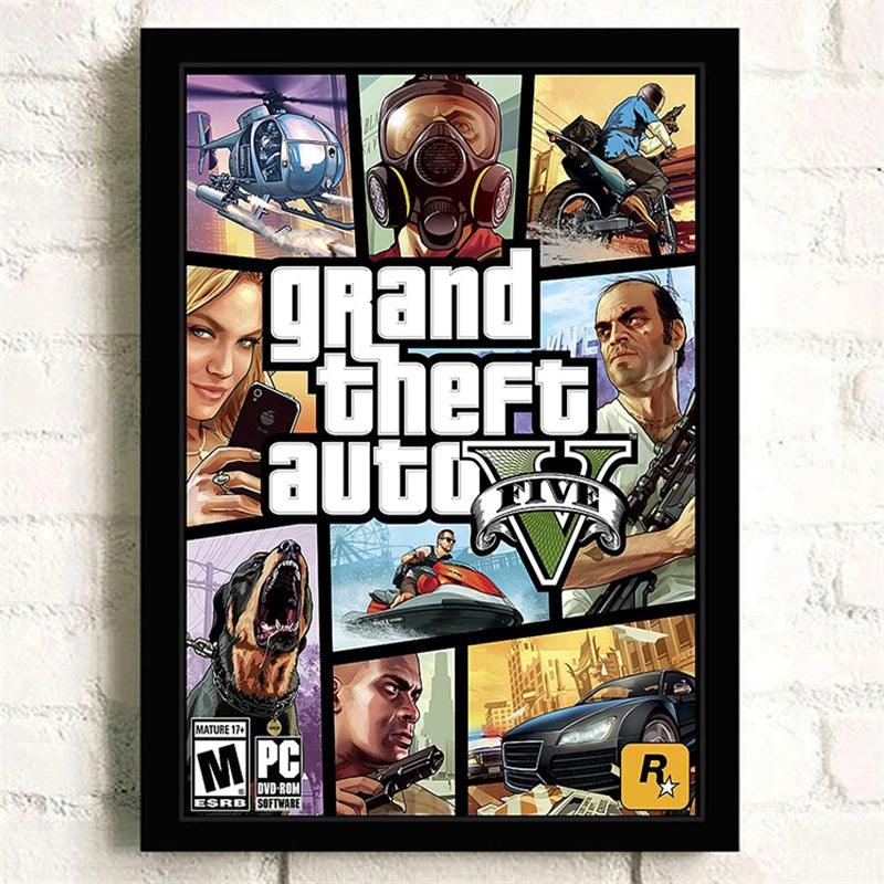 Retro GTA 5 Poster - Vibrant Grand Theft Auto Canvas Wall Art for Gaming Enthusiasts - Brand My Case