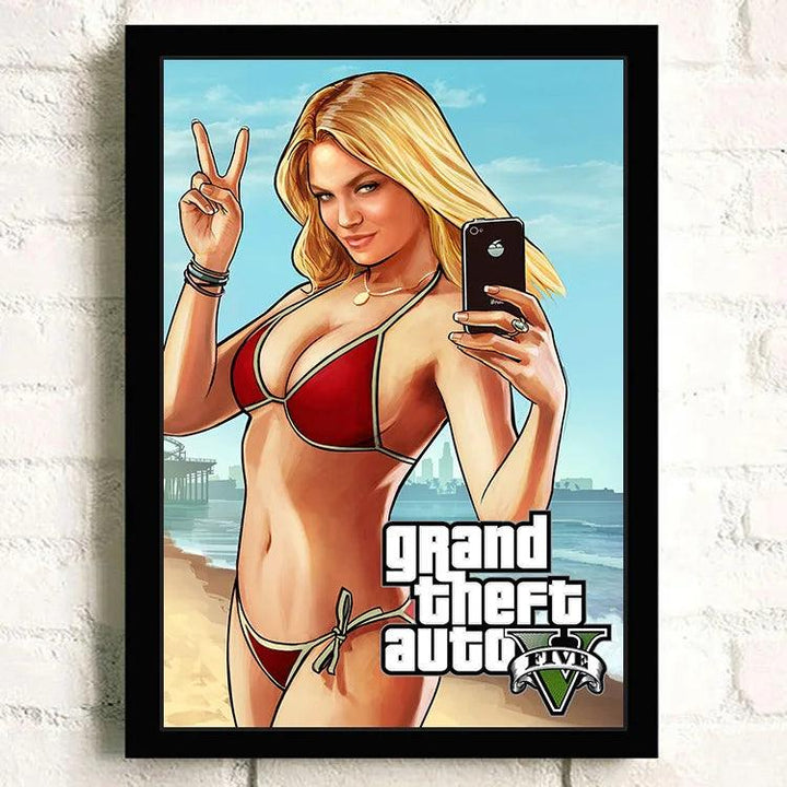 Retro GTA 5 Poster - Vibrant Grand Theft Auto Canvas Wall Art for Gaming Enthusiasts - Brand My Case