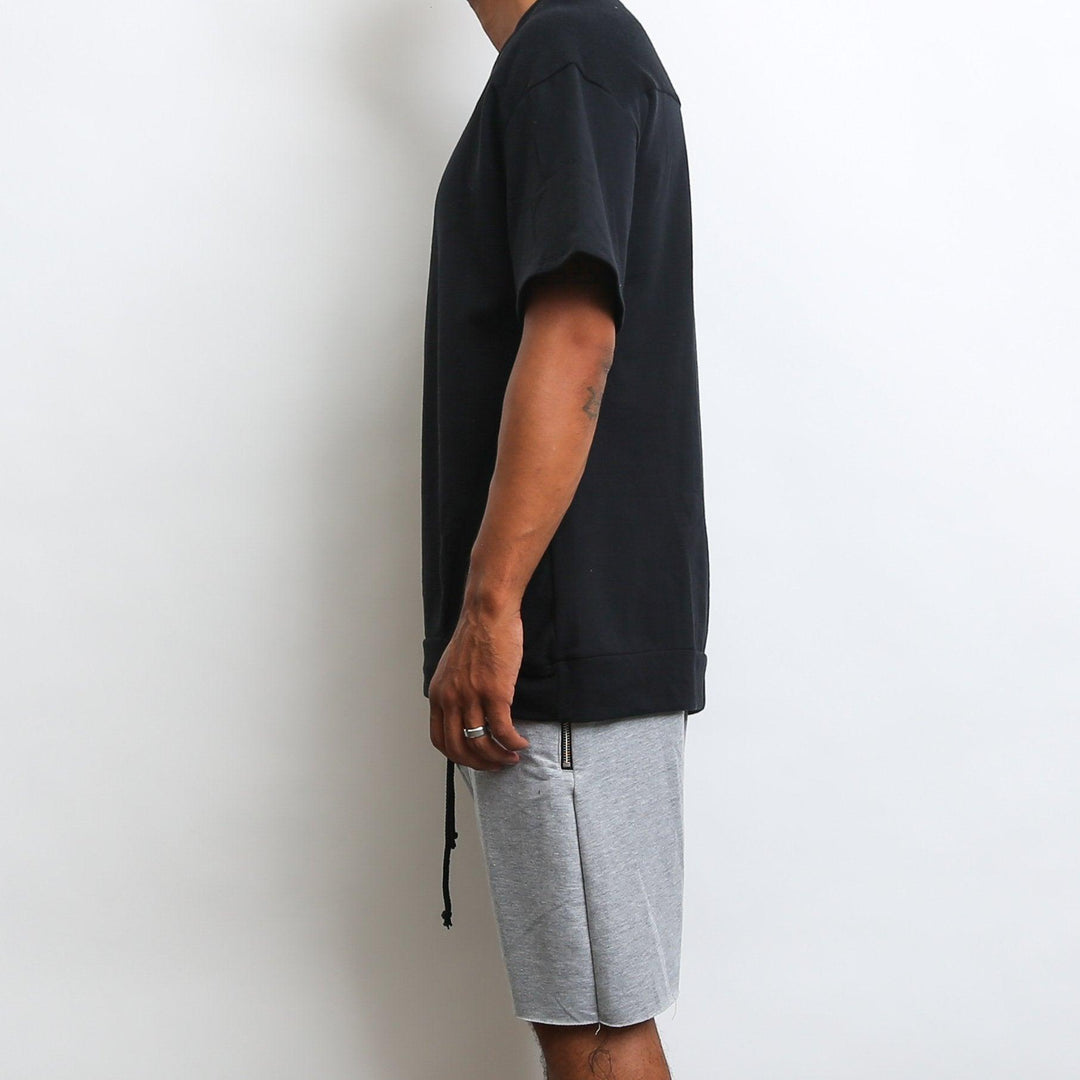 REVERSE FRENCH TERRY TEE- BLACK - Brand My Case