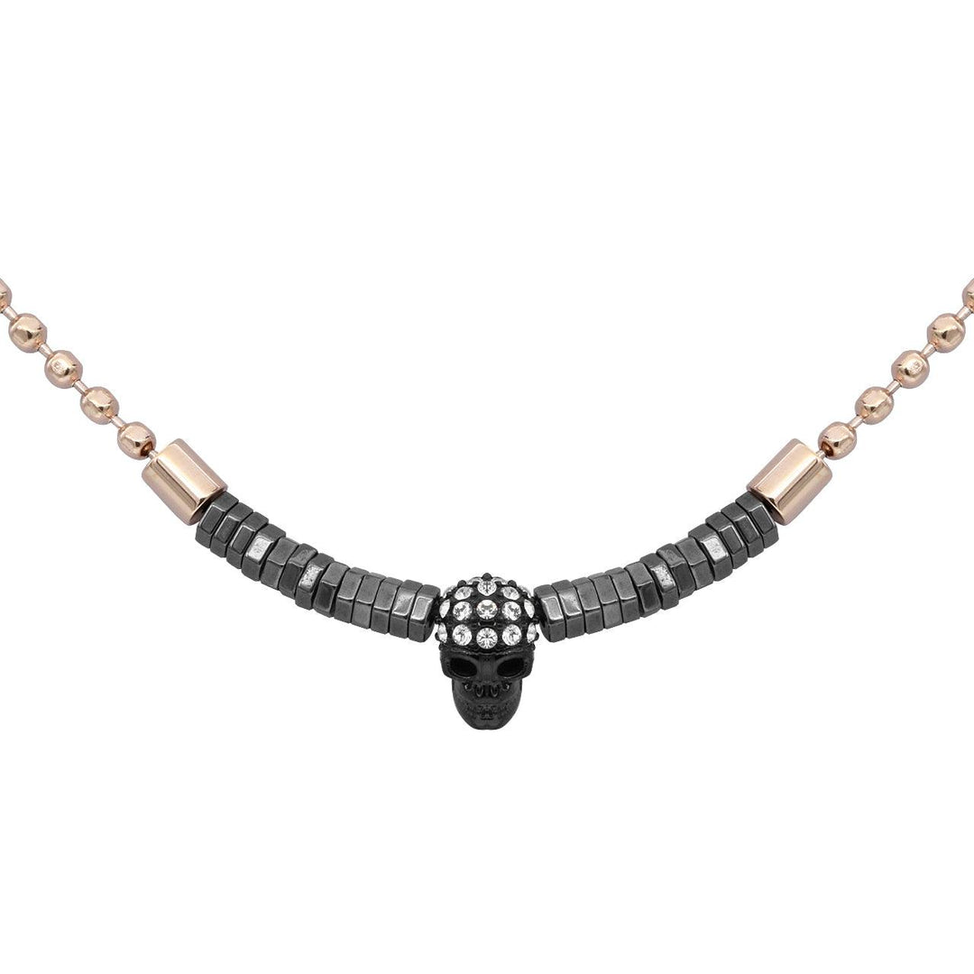 Rose Gold Plated Ball chain Black skull with Black hematite beads - Brand My Case