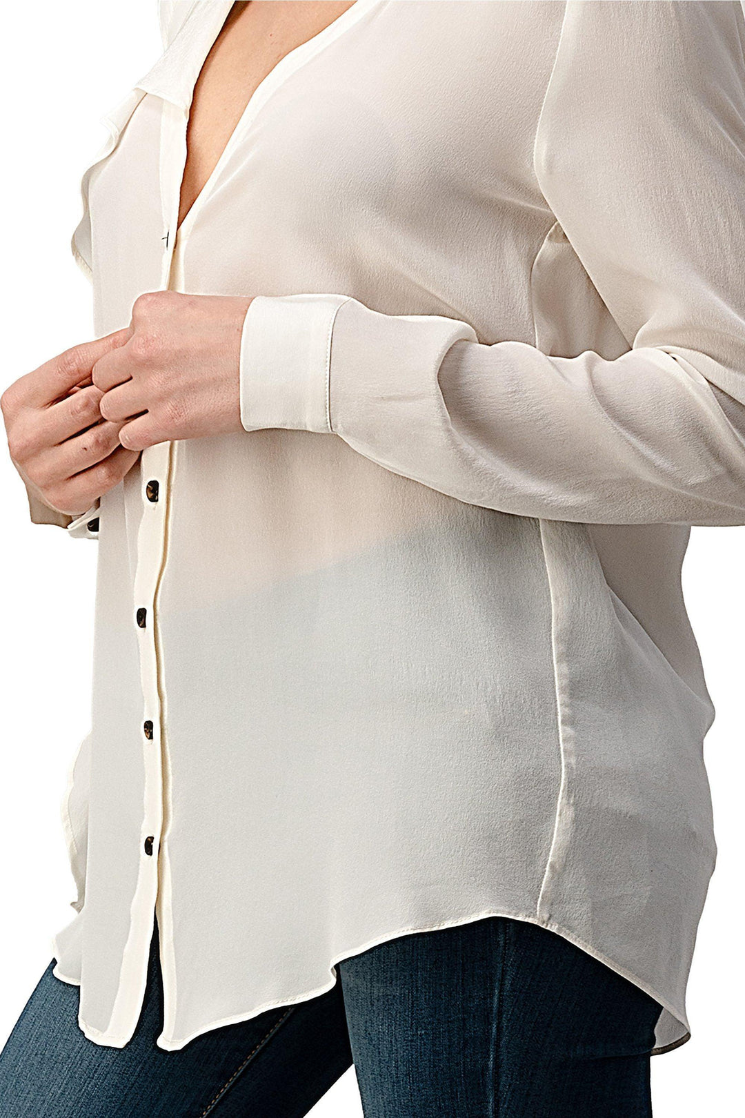 Ruffled Neck Button Front Shirts With Long Sleeves - Brand My Case
