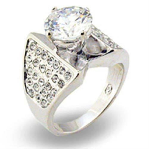 S22110 - Rhodium 925 Sterling Silver Ring with AAA Grade CZ in Clear - Brand My Case