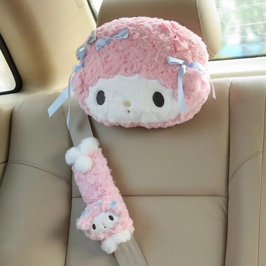 Sanrio Cute My Melody Car Seat Headrest Seat Belt Cover Kawaii Soft Comfortable Back Cushion Pillow Blanket Xmas Gifts Girl - Brand My Case