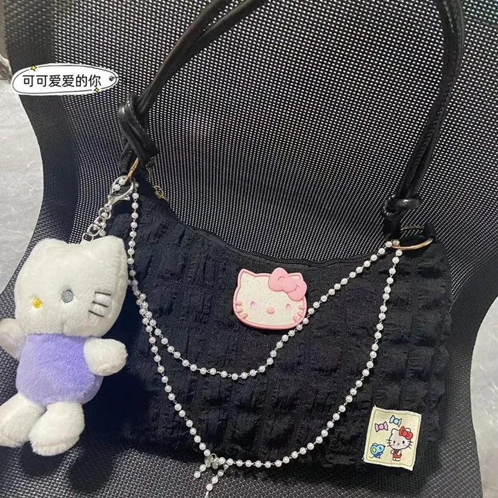 Sanrio Hello Kitty Contrast Color Shoulder Bag Pearl Chain Handbag Fashion Underarm Bag Girl Tote Bag - Brand My Case