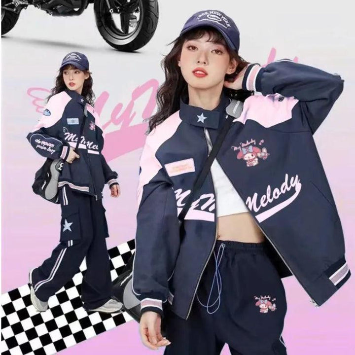 Sanrio Y2k Cinnamoroll Racer Jacket Kawaii Biker Jacket Pants Punching Cartoon Female Loose Warm Windproof Couple Clothes Gifts - Brand My Case
