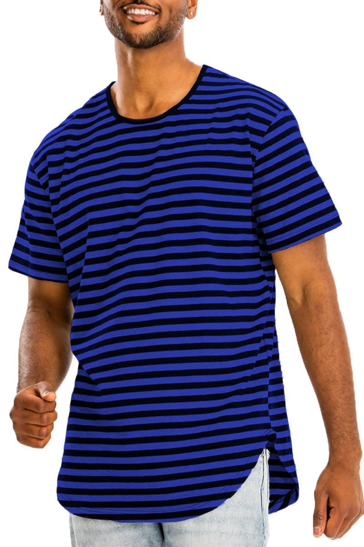 Scallop Round Extended Striped Tshirt - Brand My Case
