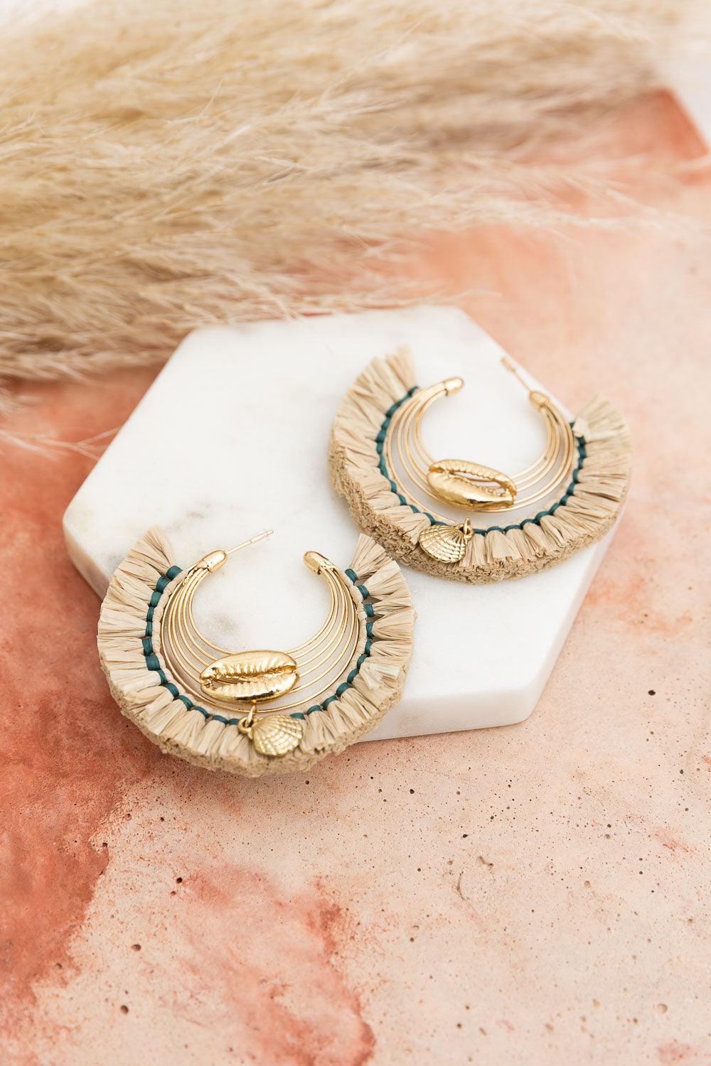 Seashell Glow Golden Raffia Hoop Earrings - Brand My Case