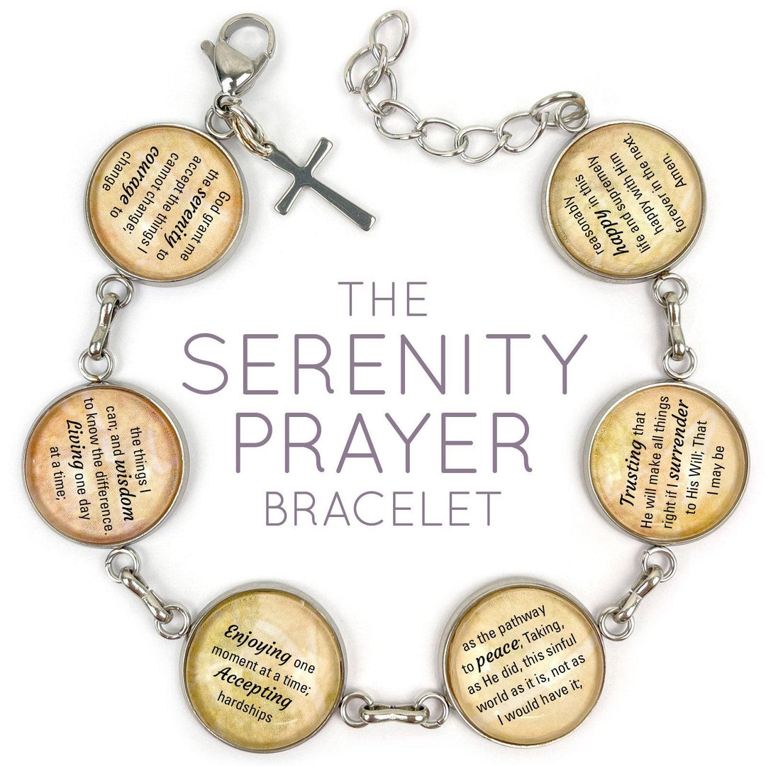 Serenity Prayer Christian Glass Charm Stainless Steel Bracelet - Brand My Case