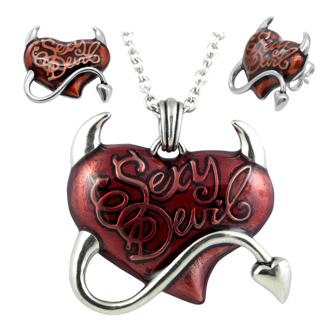 Sexy Devil Red Heart Necklace & Earrings Set - Brand My Case