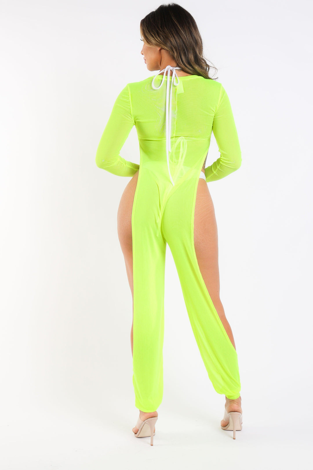 Sexy Mesh Cover Up Jumpsuit Summer Bodycon Beachwear NEON YELLOW - Brand My Case