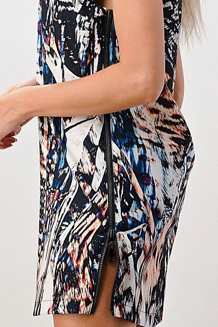 Side Zipper Multi Abstract Tunic Dress - Brand My Case