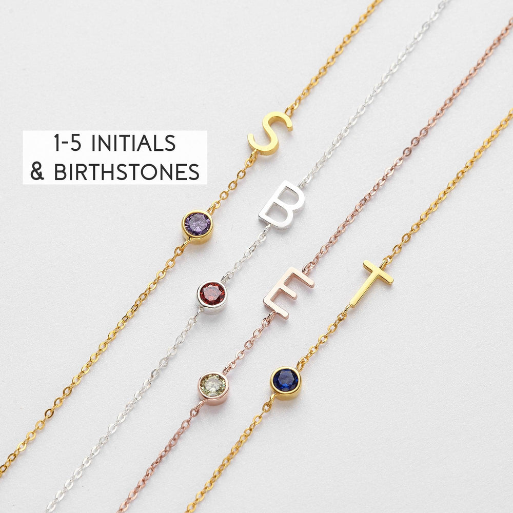 Sideways Letter Necklace, Mom Birthstone Necklace, Initials Necklace - Brand My Case
