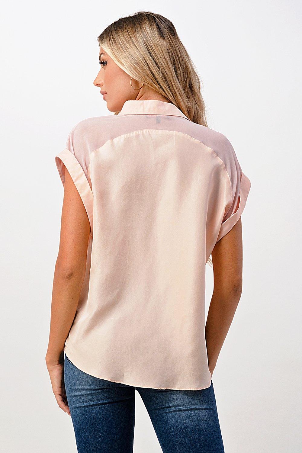 Silk Short Sleeve V Neck Blouse Top - Brand My Case