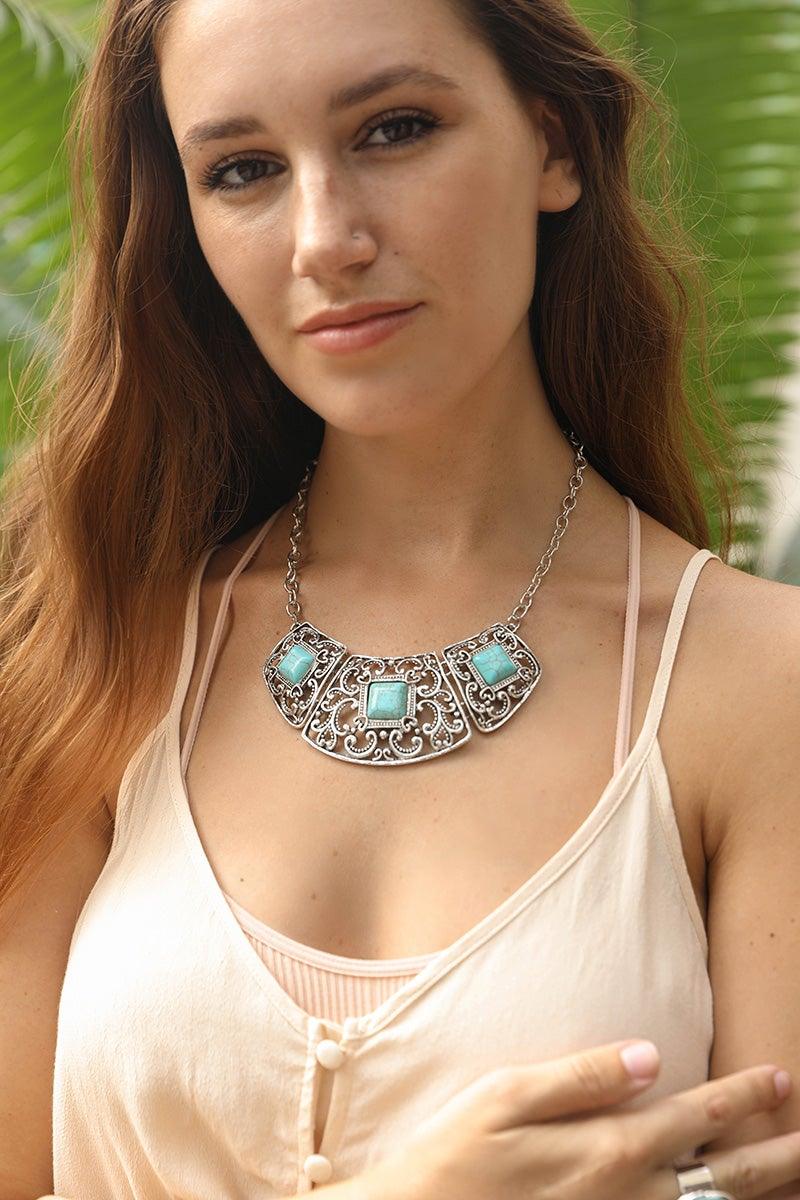 Silver Collar Turquoise Necklace - Brand My Case