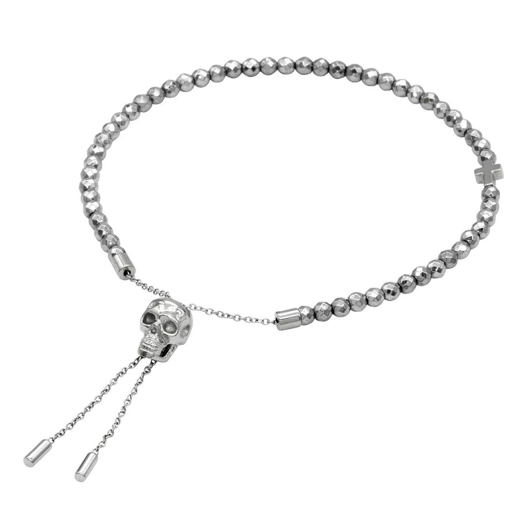 Silver color hematite skull beaded pull-chain bracelet - Brand My Case
