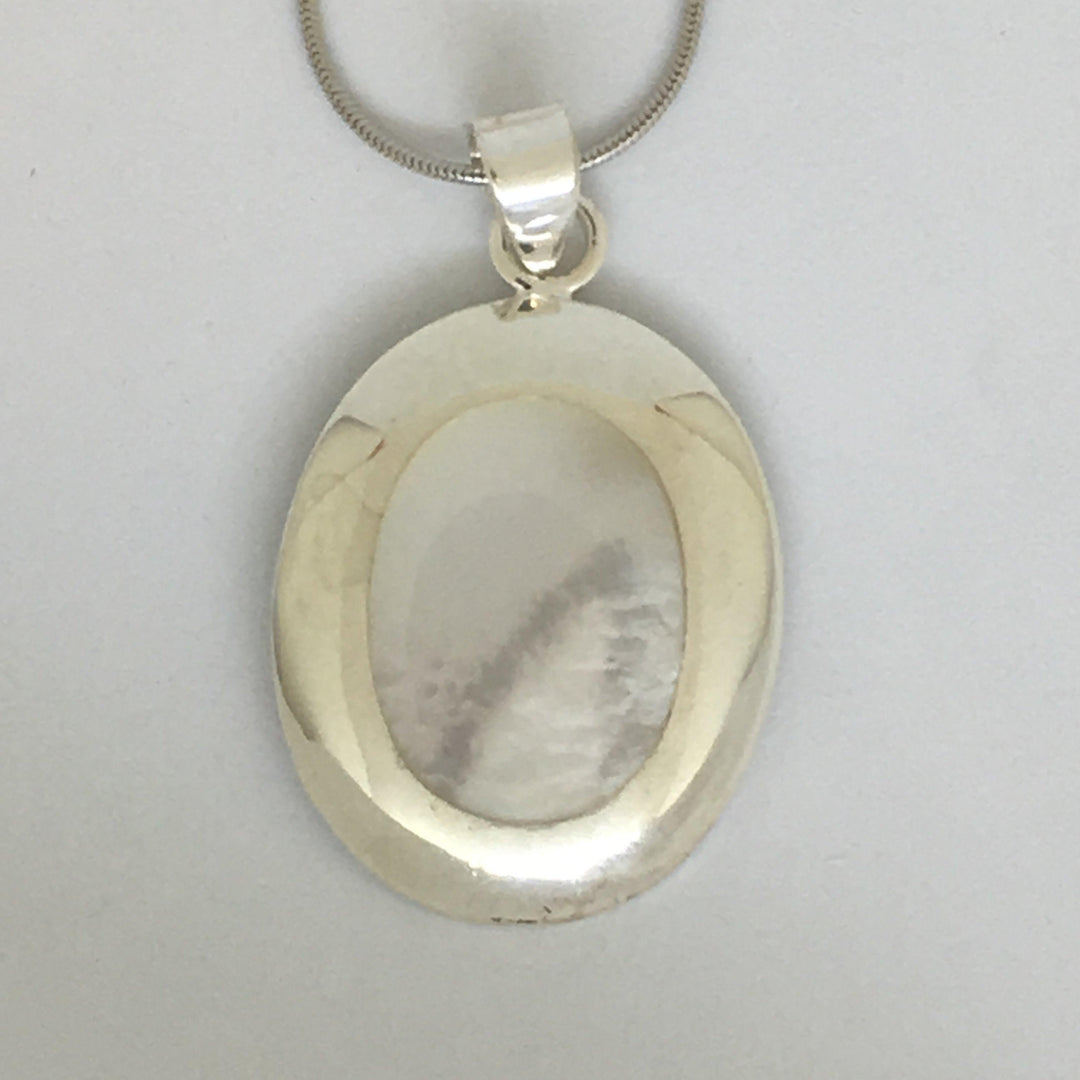 Silver Mother Of Pearl Necklace (Oval) - Brand My Case