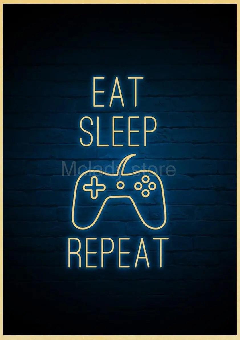 Sleep, Game, Repeat Wall Art - Retro Gaming Poster - Decor for Kids Game Room - Brand My Case