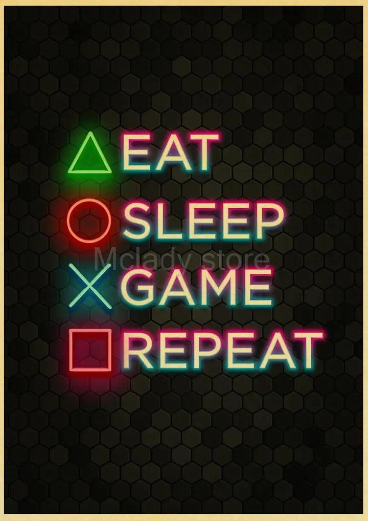Sleep, Game, Repeat Wall Art - Retro Gaming Poster - Decor for Kids Game Room - Brand My Case