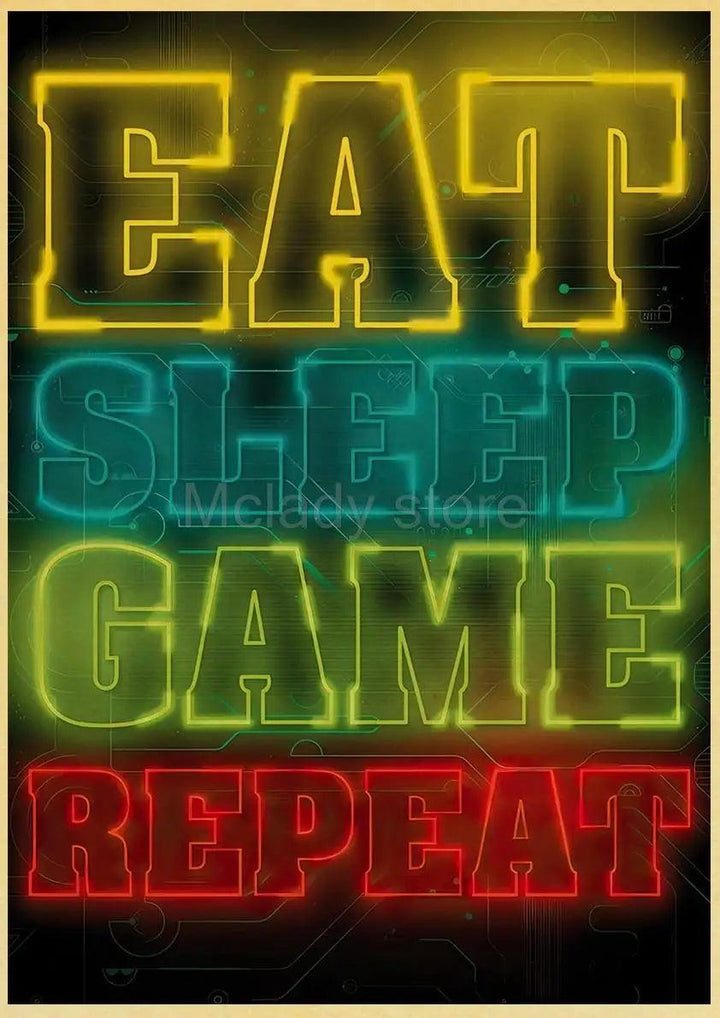 Sleep, Game, Repeat Wall Art - Retro Gaming Poster - Decor for Kids Game Room - Brand My Case