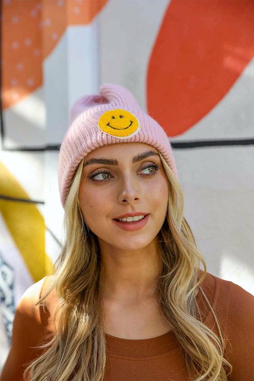 Smiley Face Ribbed Beanie 🙂 - Brand My Case